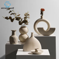 Strongwell Creative Nordic Ceramic Vase Geometric Flower Arrangement Home Decoration Artware Bookcase Display Ornament Gift