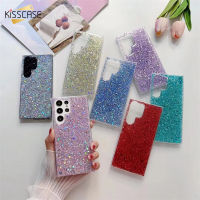 KISSCASE แววเลื่อมเคสโทรศัพท์แวววาวสำหรับ Samsung Galaxy S23 S23พิเศษเคส S23วางกรอบกาวสำหรับ SM S22 S22พิเศษบวกปลอก S22กรอบป้องกันกันกระแทก TPU นิ่ม