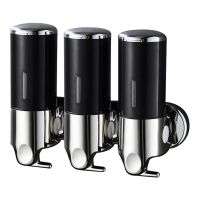 3 Piece Hand Dispenser Hand Machine 500Ml for Bathroom and Kitchen, Shampoo Dispenser Drill Free with Adhesive Black