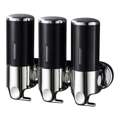 3 Piece Wall Mounted Soap Dispenser Push Type Soap Dispenser Hand Machine 500Ml for Bathroom and Kitchen, Shampoo Dispenser Drill Free with Adhesive Black