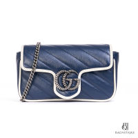 GUCCI MARMONT SUPER MINI BLUE WHITE CALF RHW