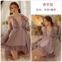 2023 Hot Brand Sexy Deep V Satin Lace With Chest Pad Slip Nightdress Womens Outerwear Gown Homewear Suit 3211