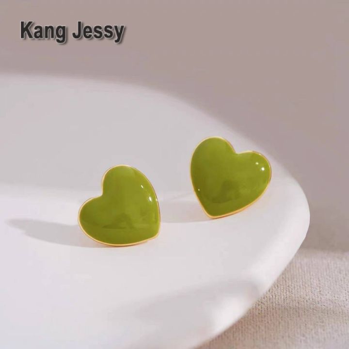 kang-jessy-ต่างหูหัวใจสีเขียวที่ไม่เหมือนใครออกแบบมาเป็นพิเศษต่างหูชาคุณภาพสูงต่างหูสไตล์เฮปเบิร์นสไตล์ฝรั่งเศสอารมณ์ที่เข้ากันได้ทั้งหมด