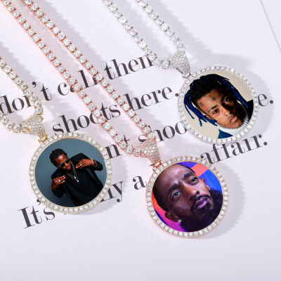 XIAOSANG NEW Custom Ice out Large size Photo Round Necklace &amp; Pendant With 4mmTennis Chain AAA Cubic Zircon Hip hop Jewelry