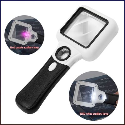 ㍿ 5x45x Handheld Illuminated Magnifier with LED Light UV Lamp Magnifying Glass Reading Magnification Loupe Glass Jewelry Magnifier