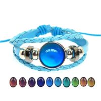 【lz】▦  Moda mudança de temperatura cor humor tecer corda pulseira de couro inteligente botão de descoloração pulseiras jóias para homens feminino crianças presente