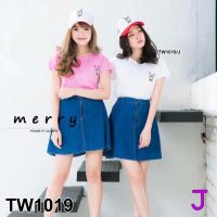 TW1019 Set 2ชิ้น  เสื้อยืดแขนสั้นมาคู่กับ กระโปรงยีนส์แท้ 100%   สอบถามก่อนสั่งซื้อ