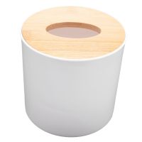 Round White Home Room Car Hotel Tissue Box Wooden Cover Paper Napkin Holder Case