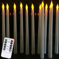 Pack of 6 Remote or not Remote Control Yellow Light Long Plastic Taper CandlesNot wax material 28 cm Remote Flameless Candles