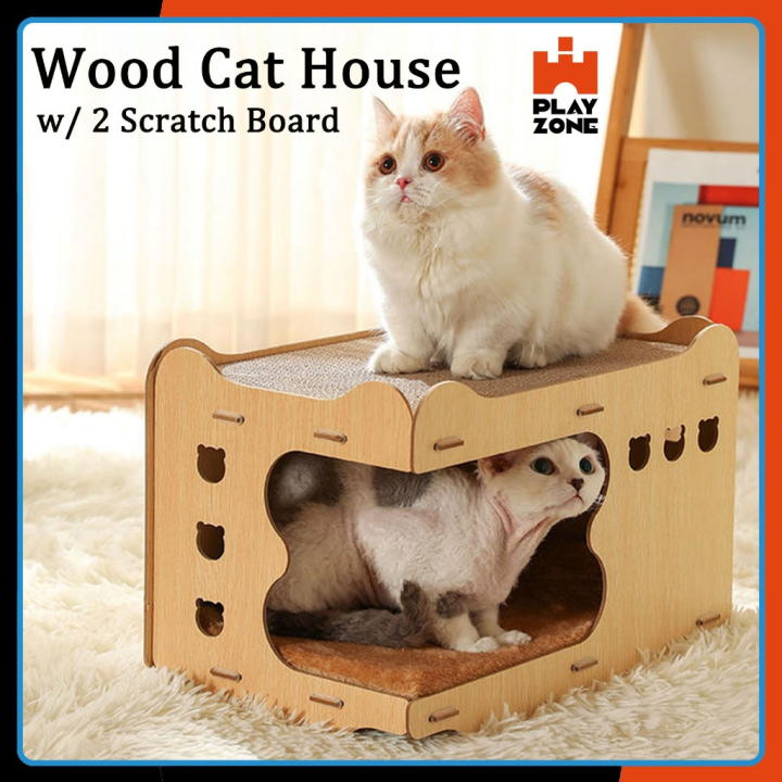 Cat Wooden House 2 Scratcher boards Climbing Sleeping Cabin Kennel ...