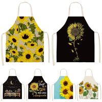 Sunflower Pattern Kitchen Apron For Women Home Cooking Cotton Linen Sleeveless Aprons 65x53cm Baking Accessories Bibs Aprons