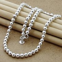 Fashion 925 Sterling Silver Chain Necklace 6mm Round Bead Necklace for Women Fine Jewelry