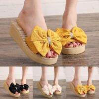 3 Colors 2022 Fashion Spring And Summer Women Slippers Bow Rhinestone Platform Wedge Sandals Beach Shoes Fast Shipping In Stock