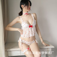 Japanese Sexy Cute Sweet Student Girl Strawberry Lace Uniform Suit Three-Point Sexy Lingerie Nightdress For Women