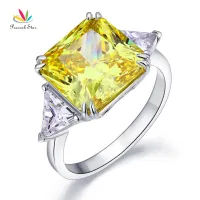 Peacock Star Solid 925 Sterling Silver Three-Stone Luxury Ring 8 Carat Yellow Canary Created Diamante CFR8157