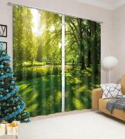 【YD】 Scenery Printed Curtains Bedroom Shading Fabrics Custom with Accessories