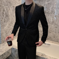 Blazer Men 2021 New Sequins Male Striped Suit Jacket Korean Style Slim Fit Casual Men Fashion Black Stage Club Party Blazers