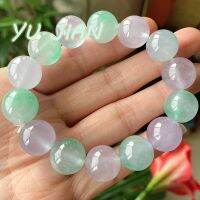 ใหม่ล่าสุดสร้อยข้อมือน้ำแข็ง Jadeite ลูกปัดกลมกลมกลมสมบูรณ์แบบไม่มีรอยแตกกำไลข้อมือสีเขียวไฟฉายหลอดยูวี้ำแข็งเครื่องประดับสร้อยคอมือที่ละเอียดอ่อน