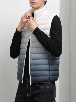 ZZOOI Men Vest Gradient Color Fashion Short Ultra Lightweight Sleeveless 90% White Duck Down Jacket 2023 Casual Classic Down Vest