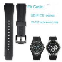 สำหรับ Casio5119ที่เหมาะสมสำหรับ EF-552S Tali Jam Tangan Silikon พิเศษกันน้ำสำหรับกีฬาซิลิโคนนาฬิกาข้อมือปากนูน20มม. สีดำ