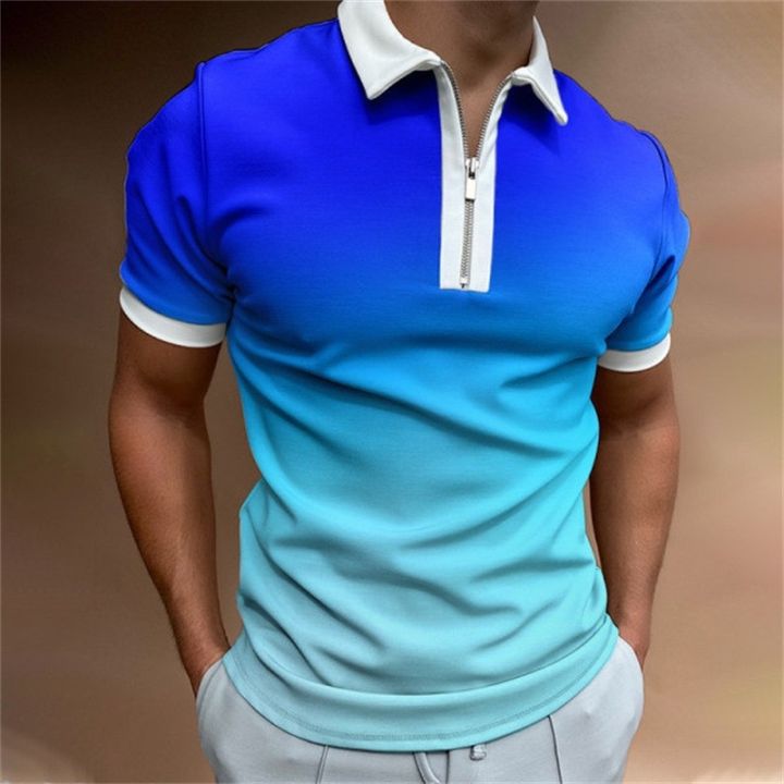 เสื้อโปโลสำหรับผู้ชายแบบลำลองแขนสั้นโอเวอร์ไซส์-เสื้อโปโล3d-ไล่ระดับแฟชั่นเสื้อโปโลสำหรับผู้ชายใส่ในฤดูร้อน