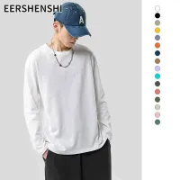 EERSHENSHI เสื้อยืดแขนยาวผู้ชาย,เสื้อชั้นในทรงหลวมสีล้วนสำหรับวัยรุ่น