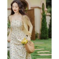 Spot parcel post Machine Embroidery Skirt Womens Summer Seaside Vacation Sling Chest-Wrapped Dress Goddess Temperament Dating Wear Two-Piece Suit