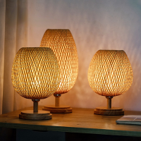 Bamboo Weaving Table Lamp Creative Handmade rattan Bedroom Restaurant bedside desk lights Chinese Pastoral R Table Light