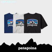 เสื้อยืดแขนสั้นพิมพ์ลายโลโก้ Patagonia เสื้อสำหรับทั้งหญิงและชายการพักผ่อนกลางแจ้งภูเขาหิมะ