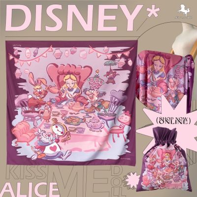 Kiss Me Doll - ผ้าพันคอ/ผ้าคลุมไหล่ Disney Alice in the wonderland ลาย Alice Party ขนาด 100x100 cm.