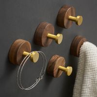 ✚✧ 1PC Walnut Space Aluminum Hook Punch-Free Black/Gold Solid Wood Coat Hook Wall Hanging Cabinet Coat Hook Bathroom Towel Hook