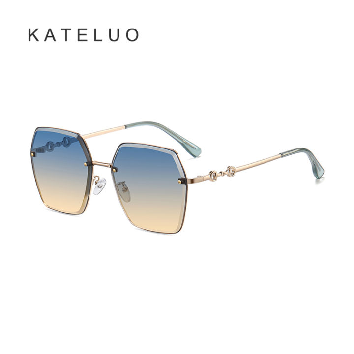 พร้อมกล่อง-kateluo-a0747ใหม่อินเทรนด์ของผู้หญิงแว่นกันแดดแฟชั่นที่ไม่มีขอบมหาสมุทรชิ้นแว่นตาชื่อใหญ่