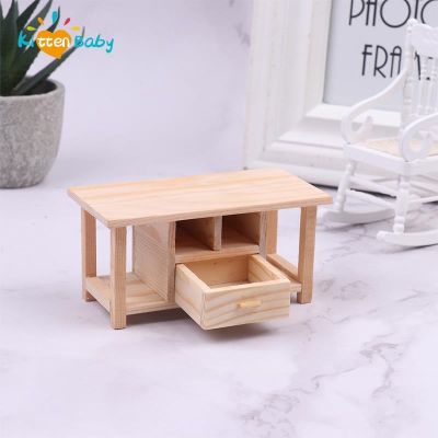 1PCS Dollhouse Miniature Tea Table Model DIY Furniture Living Room Cabinet with Drawer Decor Accessories Toys