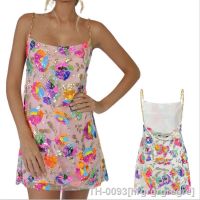 ㍿ hrgrgrgregre Vestido feminino casual com suspensor de corrente lantejoulas decote v sem encosto linha A curto moda