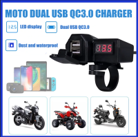 CR 12V/24V Charger Sepeda Motor ดูอัลเครื่องชาร์จ USB โทรศัพท์มือถือ QC3.0แฟลชที่ชาร์จในรถยนต์กันน้ำชาร์จพร้อมจอแสดงผลแรงดันไฟฟ้า