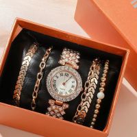 【Hot seller】 2023 new foreign trade cross-border hot style casual fashion diamond-encrusted simple Roman ladies watch six-piece gift box