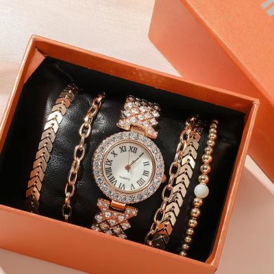 【July hot】 2023 new foreign trade cross-border hot style casual fashion diamond-encrusted simple Roman ladies watch six-piece gift box
