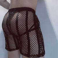 2Pcs ตาข่ายเซ็กซี่ชุดชั้นในชายนักมวย Fishnet ชุดนอน Hollow ชุดชั้นในขายาว ershorts ดูผ่านกางเกง