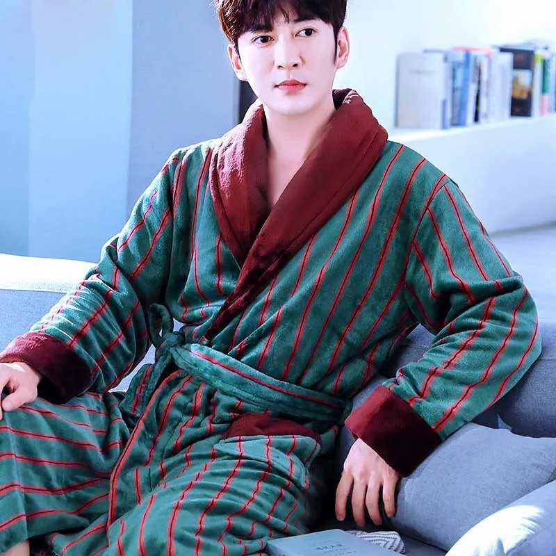 Male Robe Bathing Clothing Flannel Warm Nightgown Men Winter