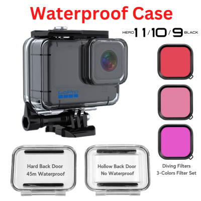 เคสกันน้ำ GoPro 12 / 11 / 10 / 9 Waterproof Case ดำน้ำได้ลึก 45 m แถมฟรี ฝาทัชแบบมีรู + ฟิลเตอร์ดำน้ำ 3 สี