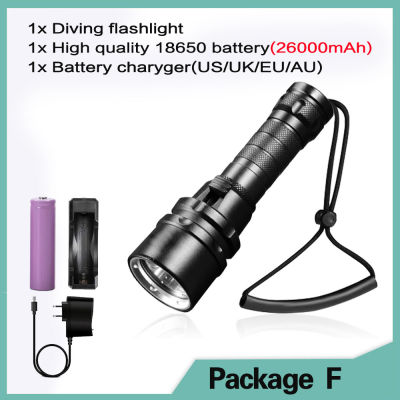 IPX8 Waterproof Scuba Diving Light 200 Meter L2 Underwater LED Flashlight Diving Lanterna Torch Lamp by 18650 With Hand Rope