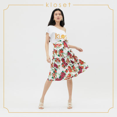 Kloset Floral Print Flare Skirt(SS20-S004)กระโปรงแฟชั่น กระโปรงสั้น กระโปรงพิมพ์ลาย เสื้อผ้าแฟชั่น
