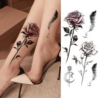 Womens Fashion Flower Temporary Tattoos Sticker Fake Rose Feather TatooS Decal Waterproof Body Art Legs Arm Tatoos For Women Stickers