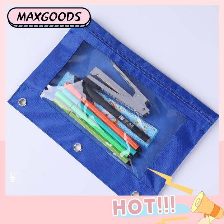 MAXG Fabric Binder Rings Bag Clear Window School Pencil Pouches 4