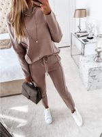 Holiday Discounts Women Two-Piece Set Autumn Winter High Collar Long Sleeve Sweater And Trousers Fashion Casual Streetwear Office Ladies Suit