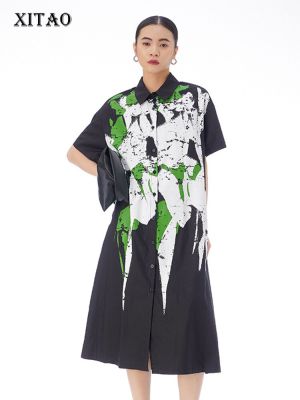 XITAO Dress Women  Loose Print Casual Dress