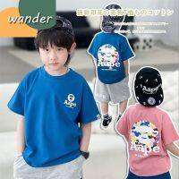 WANDER เสื้อเช็้ตเด็กชาย เสื้อผ้าเด็กผช พิมพ์ตัวอักษรเกาหลีอินเทรนด์ เสื้อยืดแขนสั้นผ้าฝ้ายระบายอากาศบริสุทธิ์สำหรับเด็กชายและเด็กหญิง23724