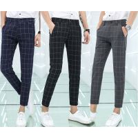 COD SDFERTREWWE Size 28-36 Men Plaid Ankle-length Pants Casual Fashion Korean Style Slim Fit Chinos Formal Trousers No Ironing