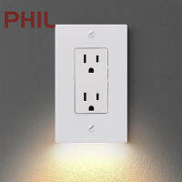 PHIL ฝาครอบเต้ารับติดผนังพร้อมไฟไฟ LED กลางคืนป้ายติดผนังเต้าเสียบไฟฟ้าพร้อมไฟไฟ LED กลางคืนสำหรับการตกแต่งบ้าน