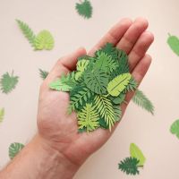 100PCS Tropical Leaves Confetti Multi Type Green Paper Confetti for Jungle Safari Birthday Party Supply Wedding Table Decoration